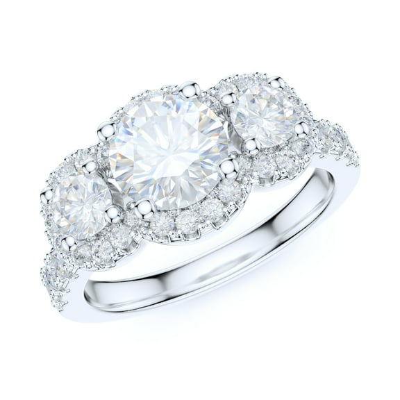 Sterling Silver Three Stones 1CT Simulated Round Brilliant Cut Diamond Halo Engagement Ring Wedding Promise Ring (6)