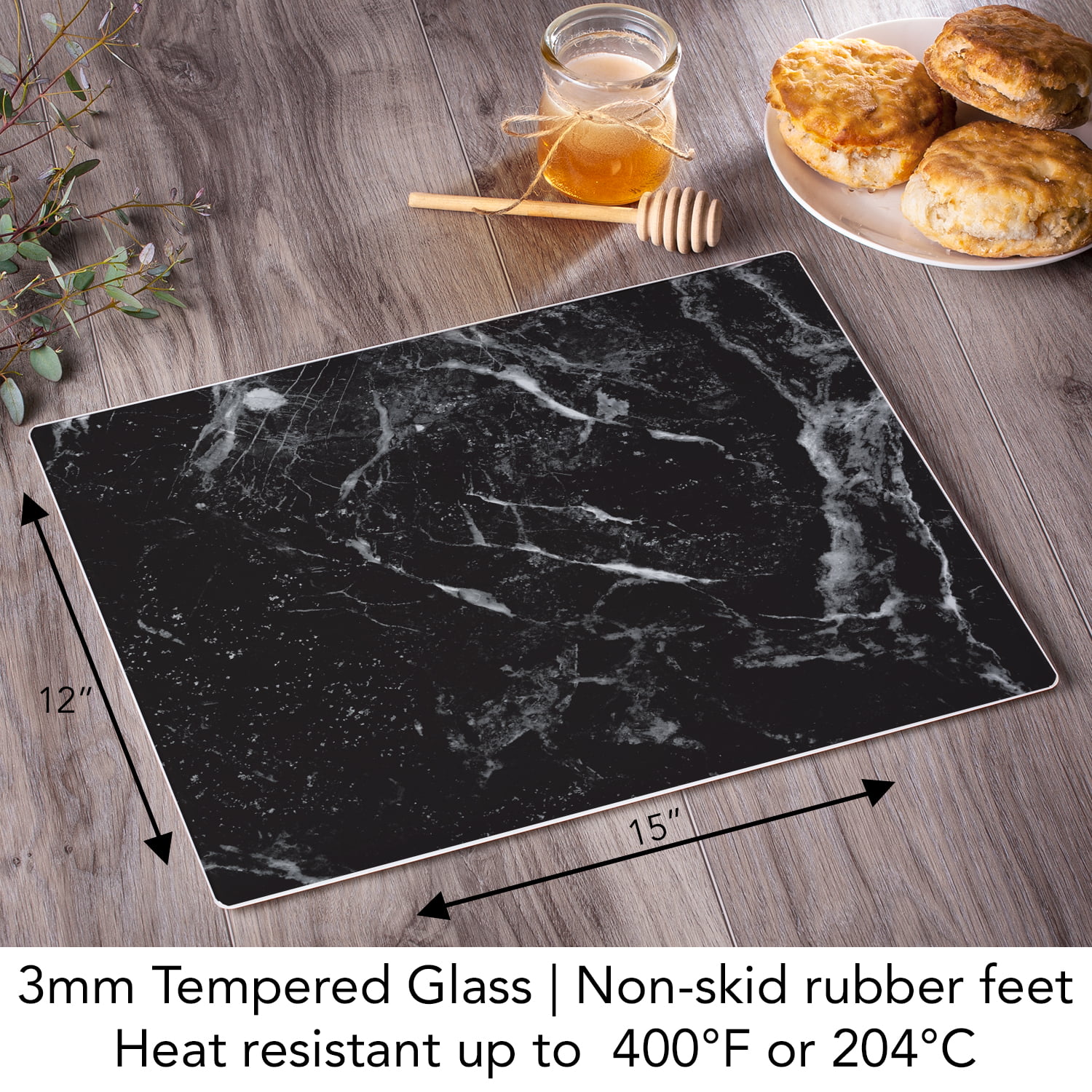 Glass Cutting Board Black and Grey Stone Marble-look Design 