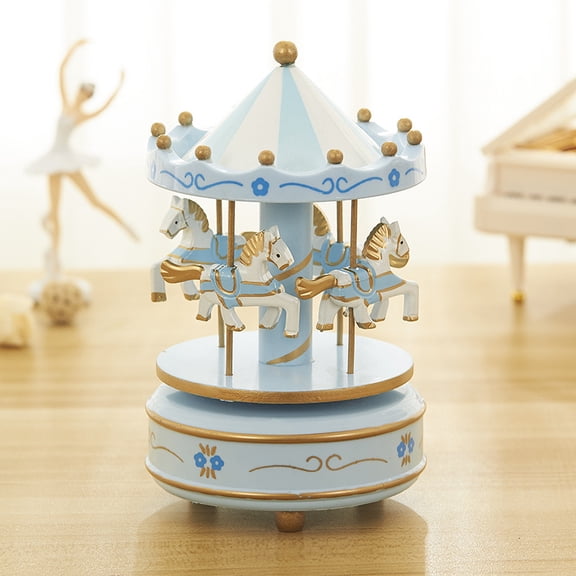 Vintage Pink Wooden Merry-Go-Round Horse Christmas Birthday Gift Carousel Music Box, Clockwork Mechanism Laxury Carousel Music Box