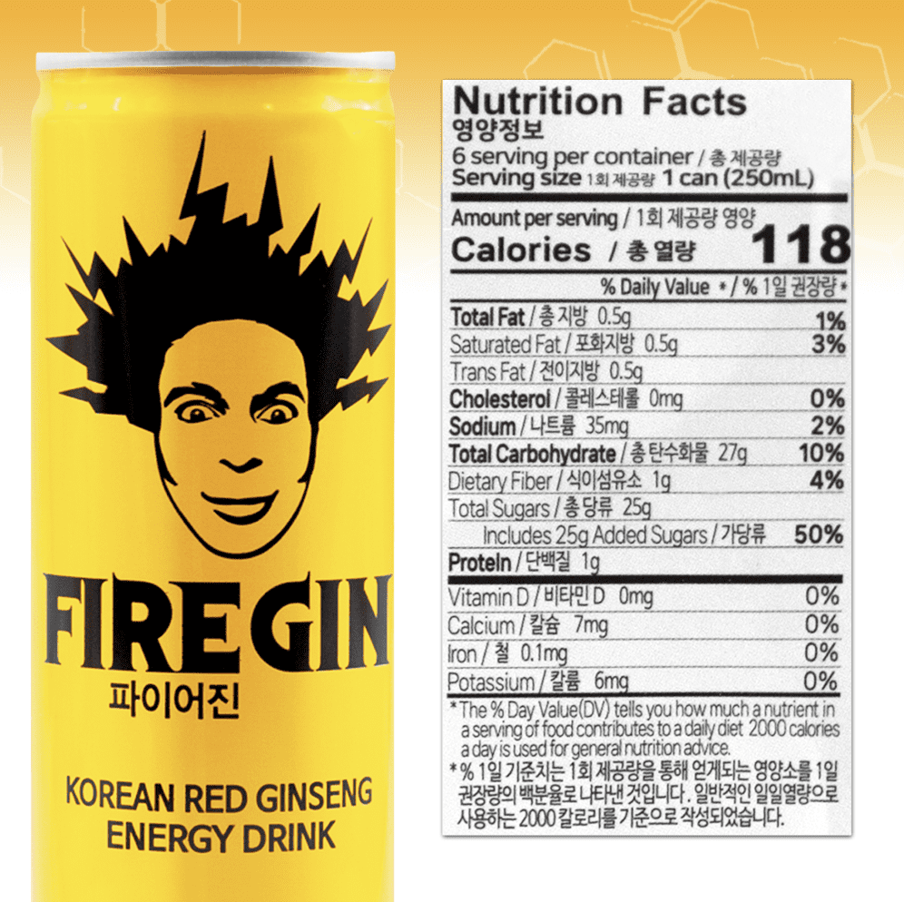 FIREGIN Energy Drink Korean Red Ginseng & Guarana - Crash-Free Energy – Focus, Stamina, Recovery – 78mg Caffeine, Taurine, B Vitamins – HACCP Certified – 8.4 fl oz, Case of 30