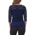 thumbnail image 3 of INSPIRE CHIC Women's Floral Lace Top 3/4 Sleeve Crew Neck Blouse XL Dark Blue, 3 of 6
