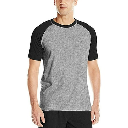 Hanes Men's X-Temp Short Sleeve Raglan T-Shirt Black/Heather Grey