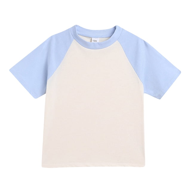 T-shirts pour Filles à Blocs de Couleur, Manches Courtes, Col Rond, Été, 1-15 Ans