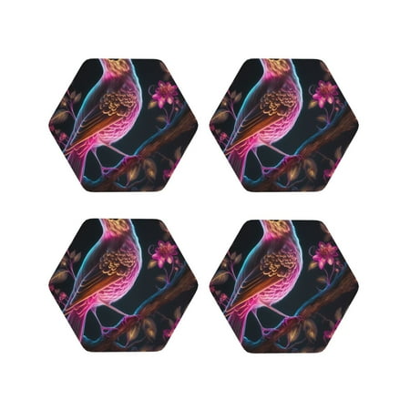 

Matuu Glowing Leaf Bird for Cup Coasters Set of 4 Leather Coasters Desk Coasters for Office Measures 4” x 4”-Hexagon