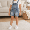 thumbnail image 3 of KIDSCOOL Girls Jeans Shortalls Jumpsuit 18M-5T Ripped Denim Overalls Shorts,Light Blue,4-5 Years, 3 of 8