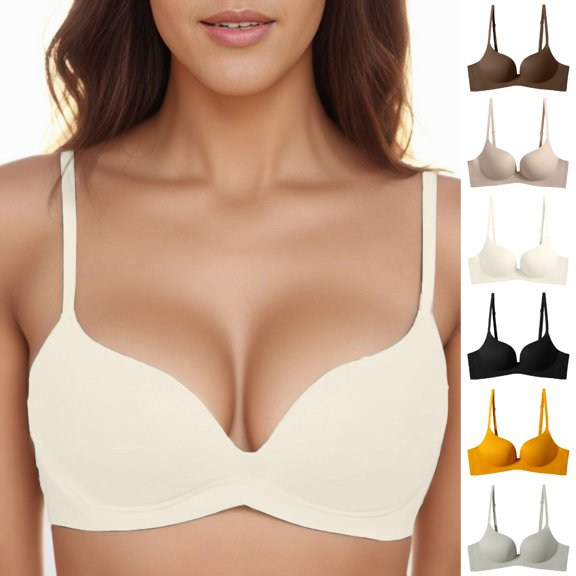 GPOECD Bras for Women T Shirt Bra with Push Up Padded Bralette Without Underwire Seamless Comfortable Soft Cup Wireless Bras for Women,White,80AB