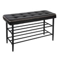 thumbnail image 1 of Garvee Shoe Rack Bench, Mid-Century Modern Storage Bench for Entryway, Crafted in Waxy Leather with Stitching Detail, 300 Lb Load Capacity, Waxy Black Finish, 1 of 8