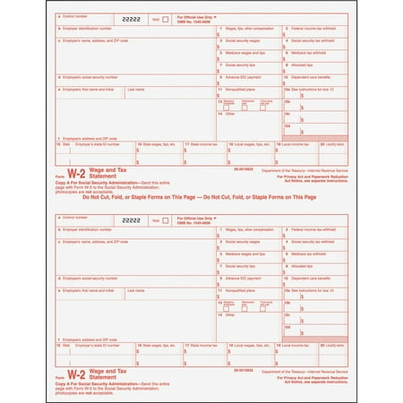 - TOPS, TOP22991, Laser W-2 Forms Kits, 50 / Pack