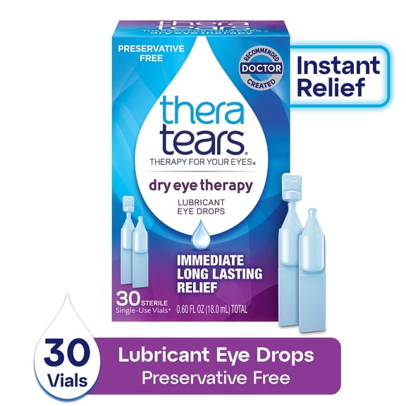 TheraTears Dry Eye Therapy Lubricating Eye Drops, Preservative Free, Daily Use, 30 Single-Use Vials