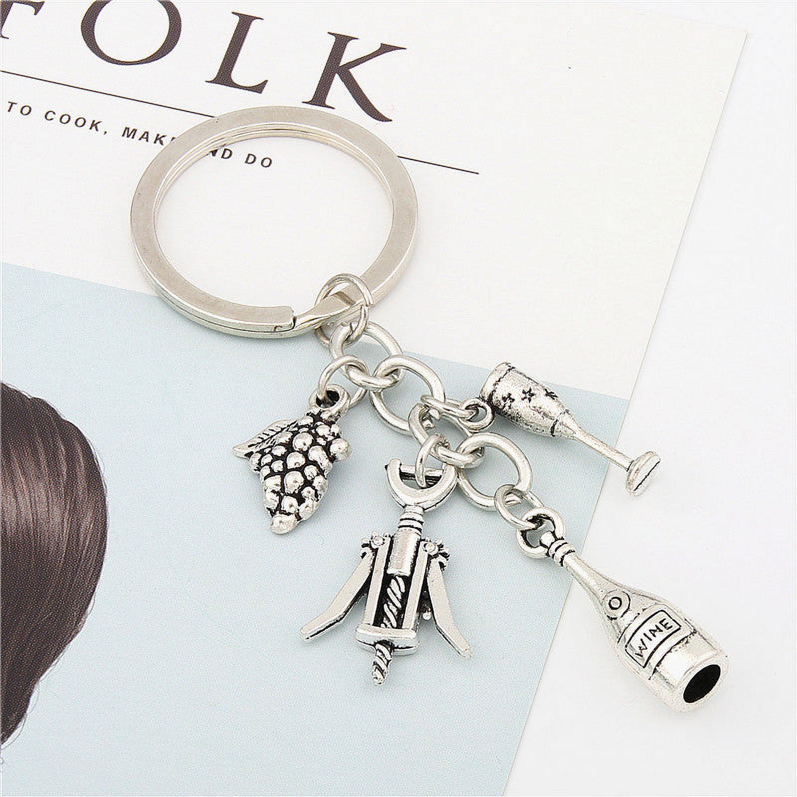 Creative Alloy Keychain with Rope DIY Wine Bar Party Key Chain 30mm Inner Diameter Key Ring for Decoration and