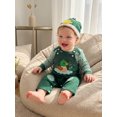 thumbnail image 6 of RUINIXCW Baby Boy Fall Outfit Striped Long Sleeve Romper Applique Overall Pants Hat, 6 of 8
