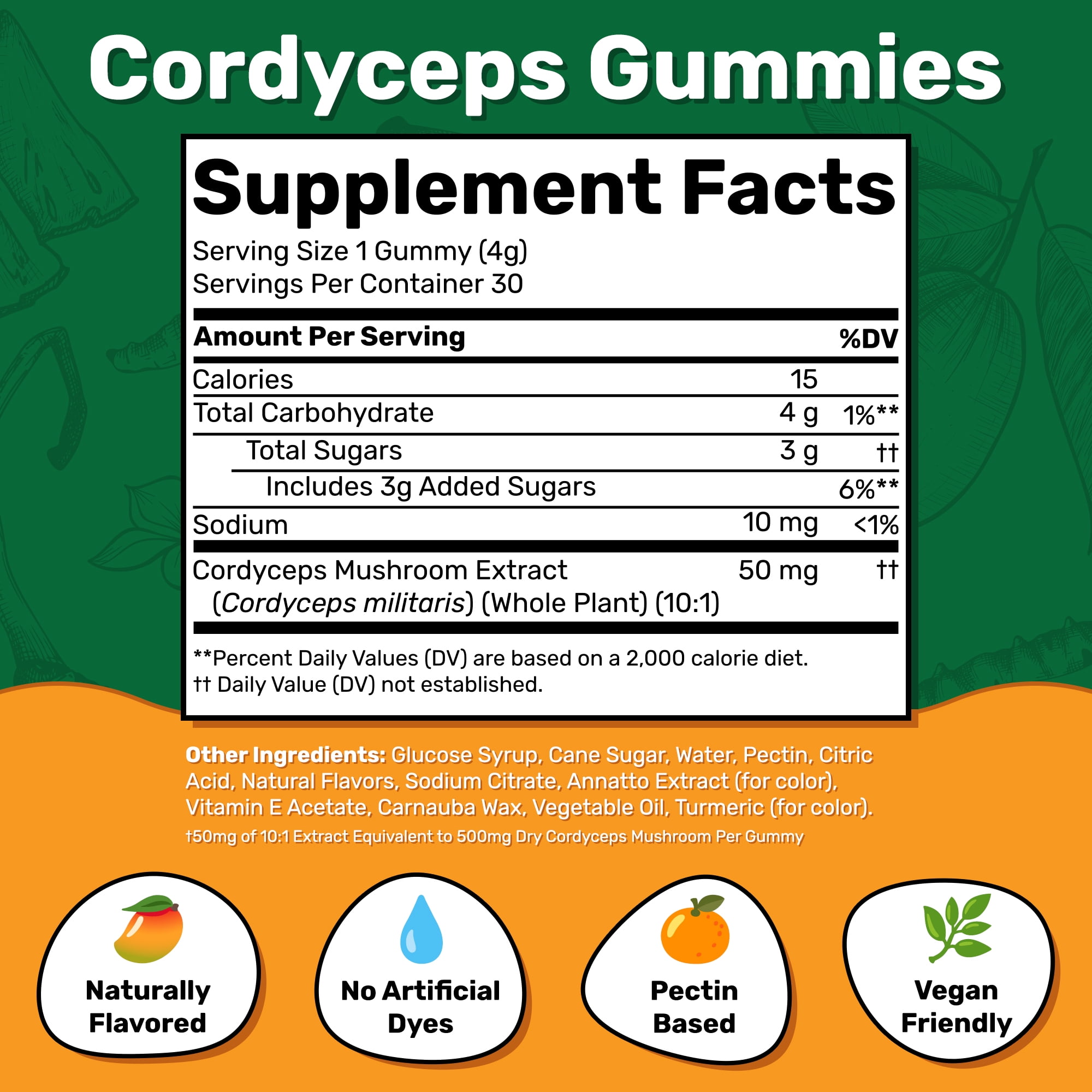 Fungies Cordyceps Mushroom Gummies, Supports Energy, Endurance, Performance, Supplement, 30 Count