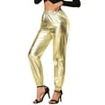 thumbnail image 4 of INSPIRE CHIC Women's Party Sparkle Shiny High Waist Metallic Holographic Pants S Gold, 4 of 7