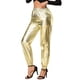 thumbnail image 4 of INSPIRE CHIC Pantalones metálicos holográficos brillantes de cintura alta para mujer de fiesta 2XL dorados, 4 of 7