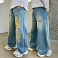thumbnail image 5 of Coerni Trendy Jeans for Boys Loose Elastic Waist Straight Jeans Summer Blue & Yellow Ripped Denim Pants with Pockets, 5 of 9