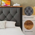 thumbnail image 4 of Honfach King Bed Frame with Storage Drawer, Metal Platform Bed with Charging Station, Upholstered Button Tufted Storage Headboard, Grey, 4 of 9