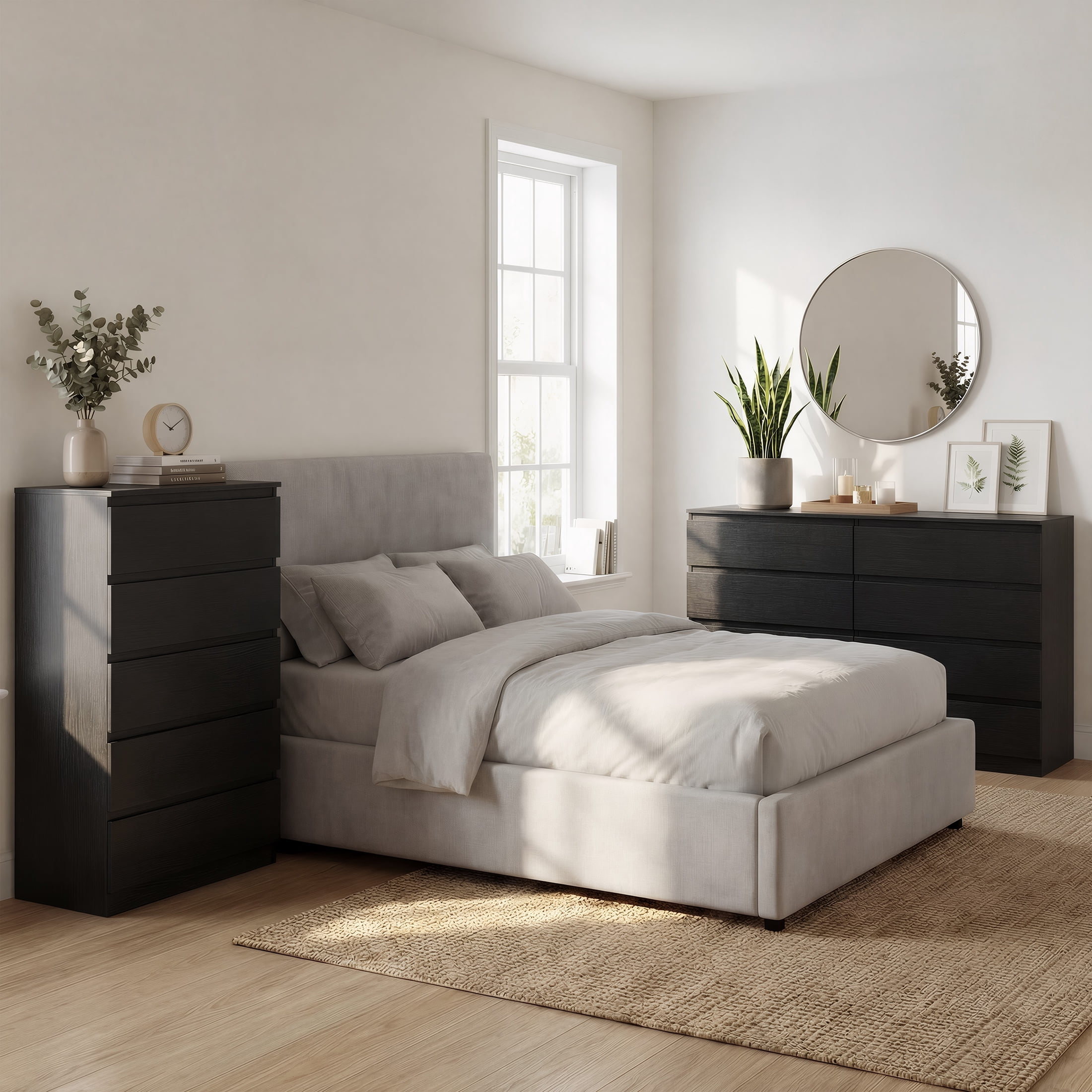 Hijob 5 Drawer Dresser, Modern Storage Cabinet for Bedroom, Tall Chest of Drawers for Living Room Bedroom, Black