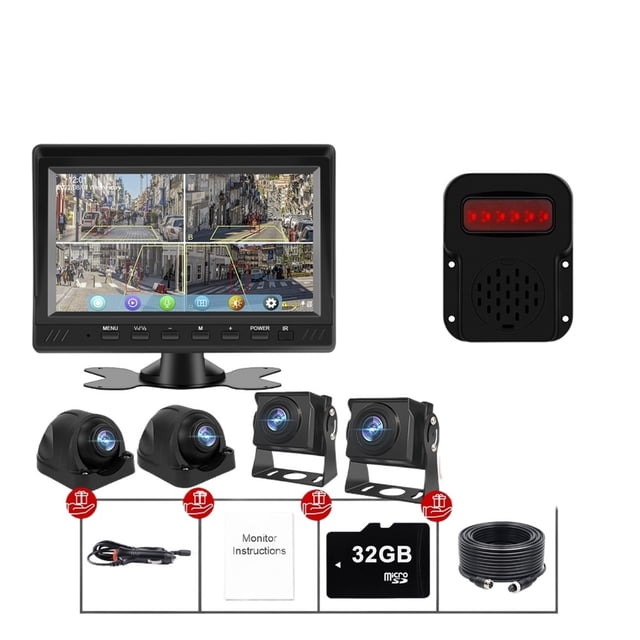 7" AHD 4CH Truck Monitor BSD Recording DVR 1080P Car Rear View Camera Vehicle IPS Touch Screen Right Outside Speaker ,Clear Images