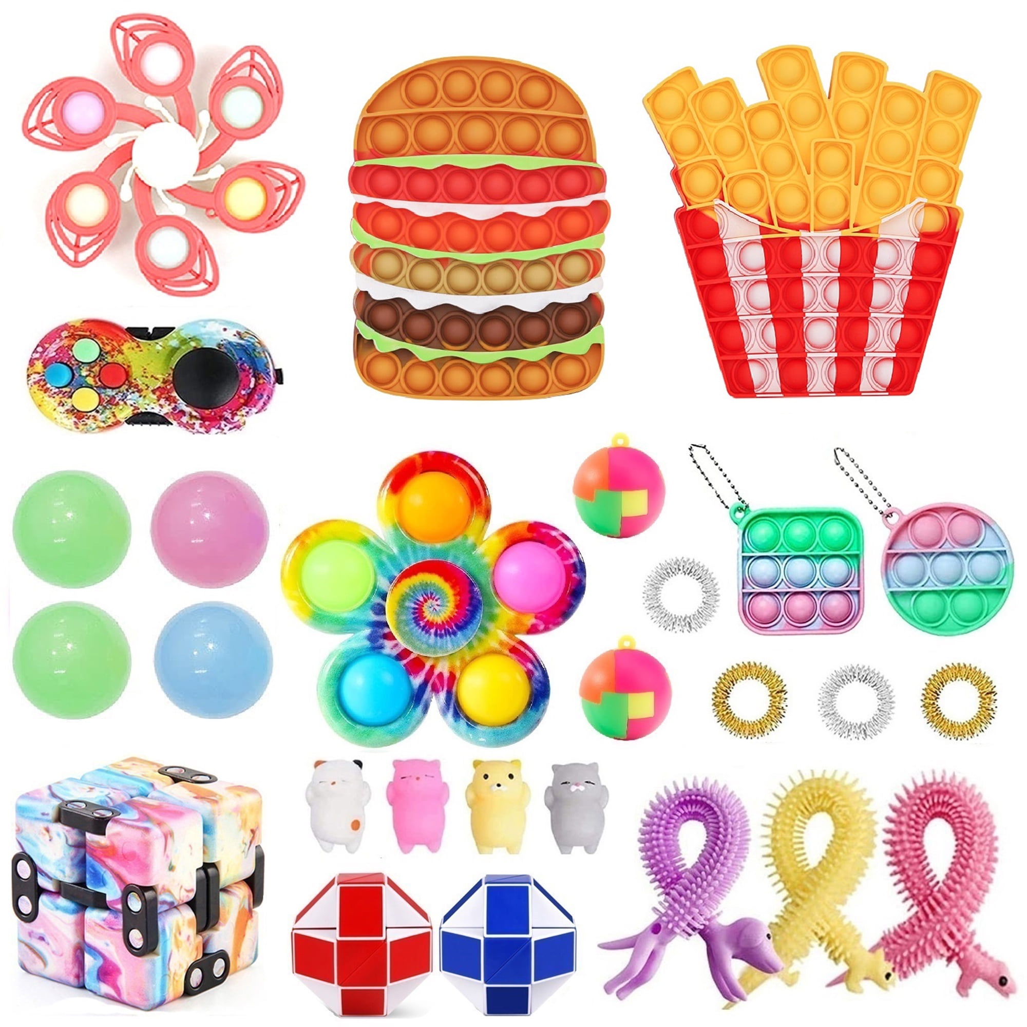 ROAONOCOMO 27Pcs Decompression Toys Kit, Pineapple Shaped Push Bubble Toy  Flower Spinning Toy Set Puzzle Games for Kids Adults - Walmart.com