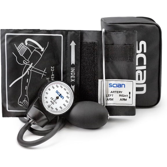 SCIan Aneroid Sphygmomanometer Manual Blood Pressure Cuff with D-Ring Universal Cuff 10-16" Carrying Bag for Nurse Doctor Senior Adult Black Large