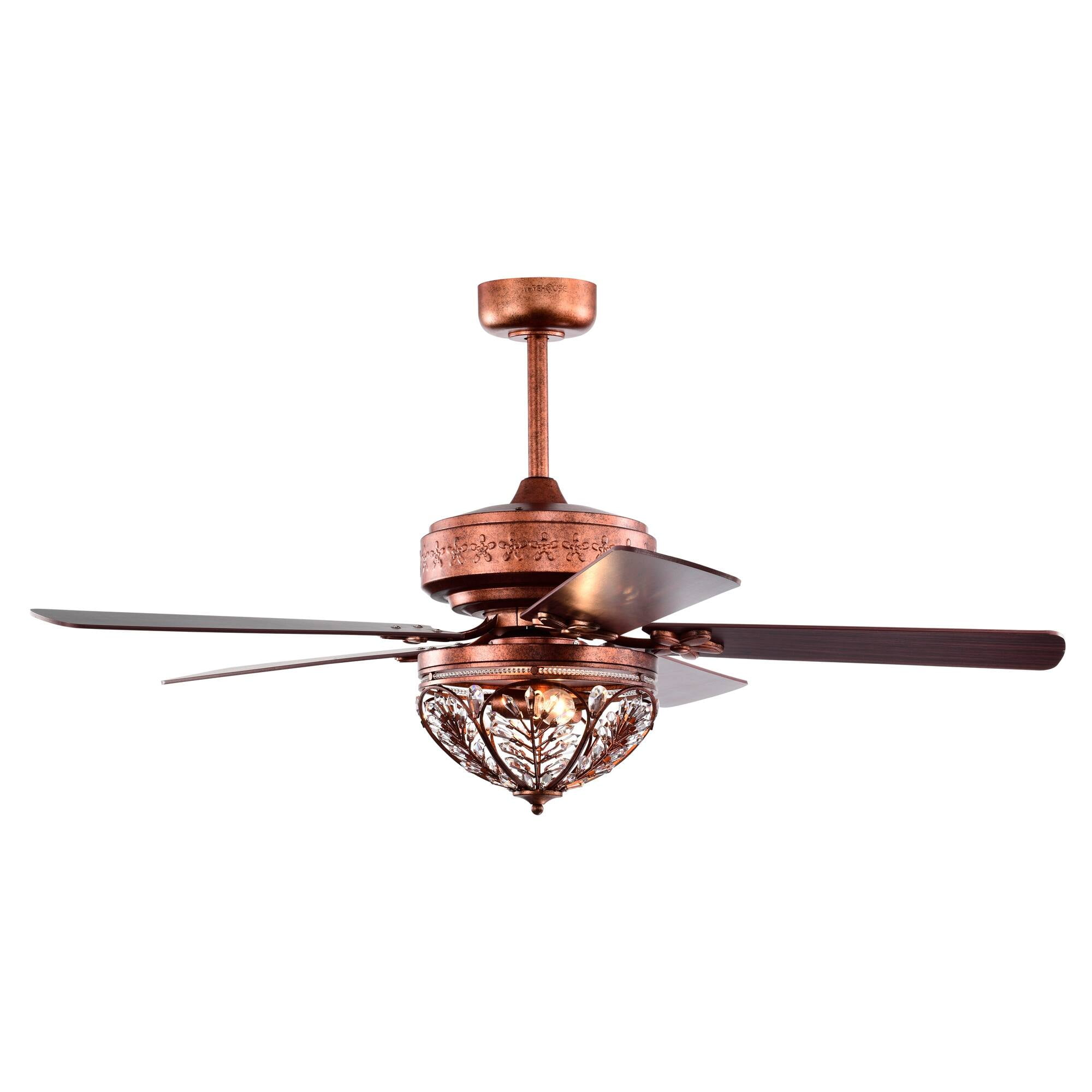 Warehouse of Tiffany AW01W01AC Jacira 52 in. 2-Light Indoor Antique Copper Finish Ceiling Fan Chandelier with Light Kit