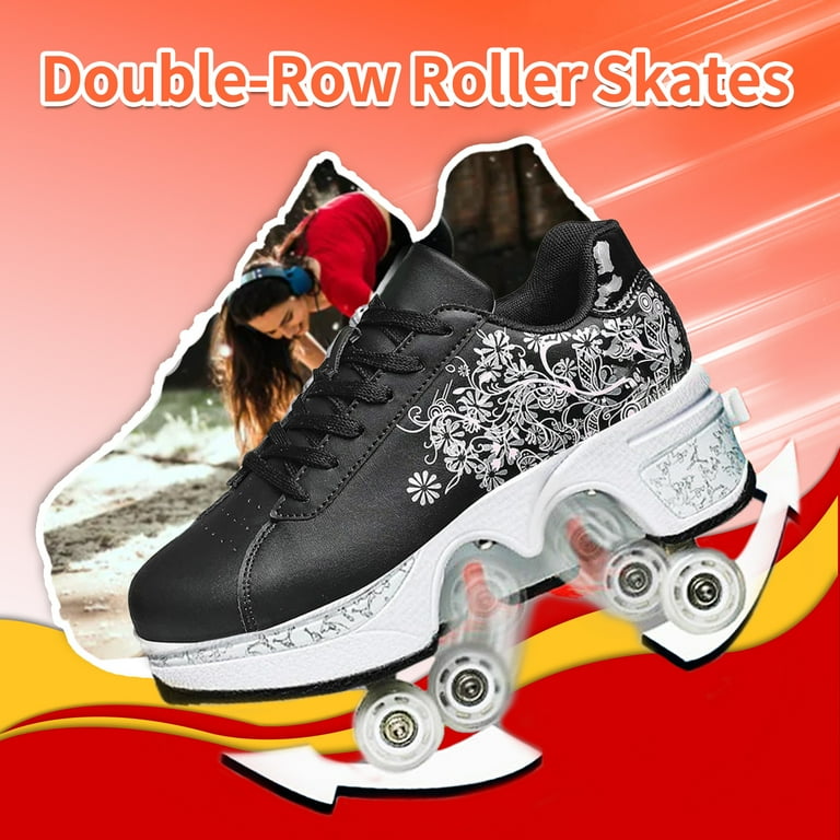 Roller Skate Shoes for Women,Double-Row Deform Wheel Shoe Skate