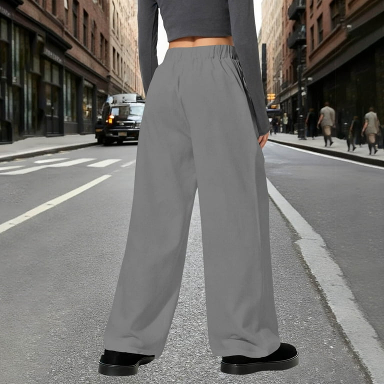 loose dress pants APEXFWDT Women's Wide-Leg Dress Pants Casual Pleated Loose Baggy Pants Elastic Waist Fashion Trousers Streetwear,S,Gray, Size: Small