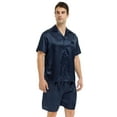 thumbnail image 3 of Tony & Candice Men's Classic Short Sleeve Satin Pajama Set Adult Sleepwear (XXL,Navy Blue with Polka Dots), 3 of 4