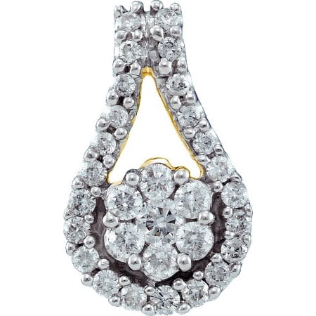 14K Yellow Gold 0.51ctw Glamorous Pave Diamond Loop Fashion Flower Pendant
