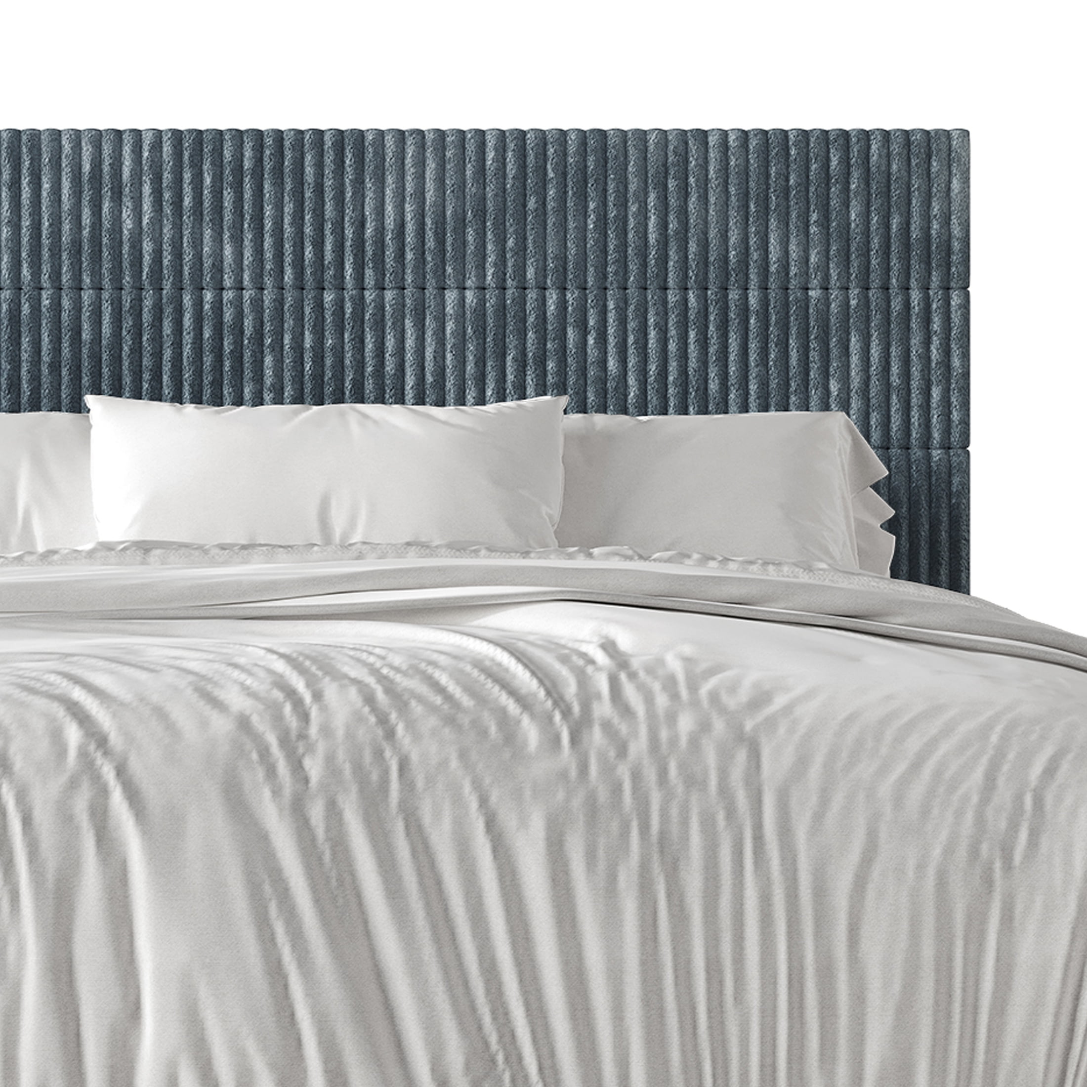 Castle Place Contemporary Corduroy Pleated Velvet Upholstered Queen Platform Bed, Light Blue