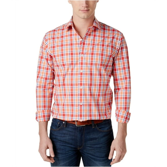 Club Room Mens Plaid LS Button Up Shirt, Red, Large