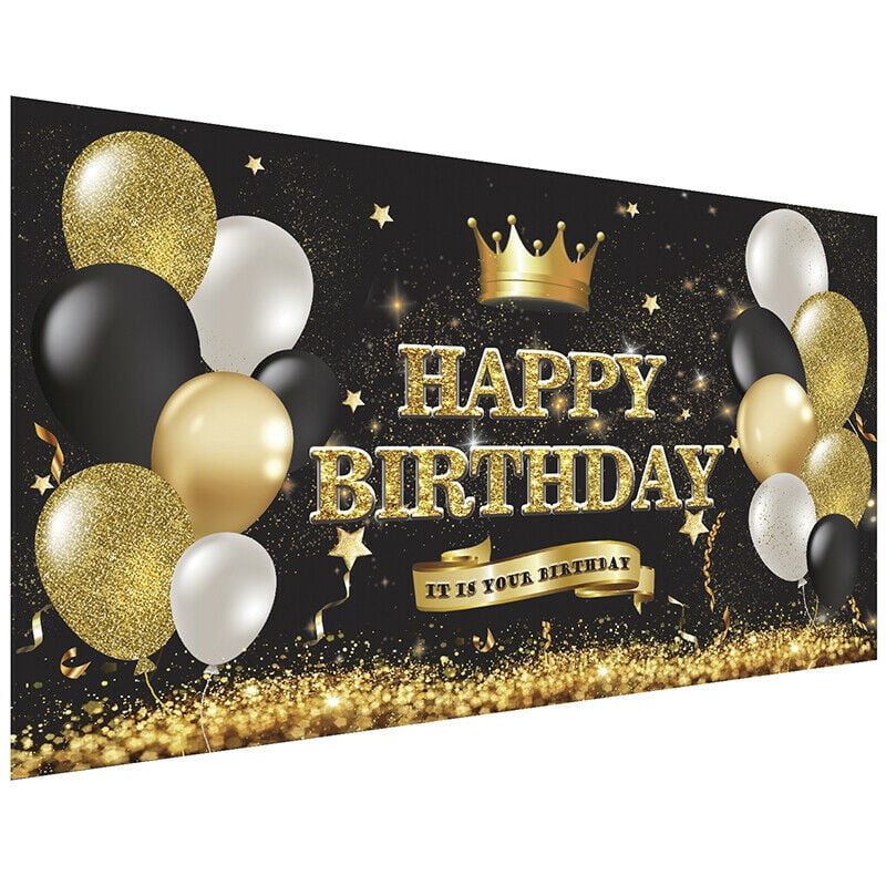 7x5ft Happy Birthday Backdrop Golden Balloons Stars Fireworks Party Decoration Black Gold Sign Poster Photo Booth Backdrop Background Banner for Men Women 30th 40th 50th 60th 70th 80th Bday Party Supplies 