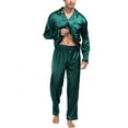 thumbnail image 2 of Mens Silk Satin Pajamas Long Sleeve Loungewear Two-piece Sleepwear Button-Down Pj Set, 2 of 6