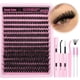 thumbnail image 1 of Kit de extensión de pestañas DIY D Curl Fluffy Wispy Lash Clusters Kit de extensión de pestañas individuales con herramienta aplicadora de sellado y unión de pestañas para autoaplicación en casa (80P-, 1 of 9