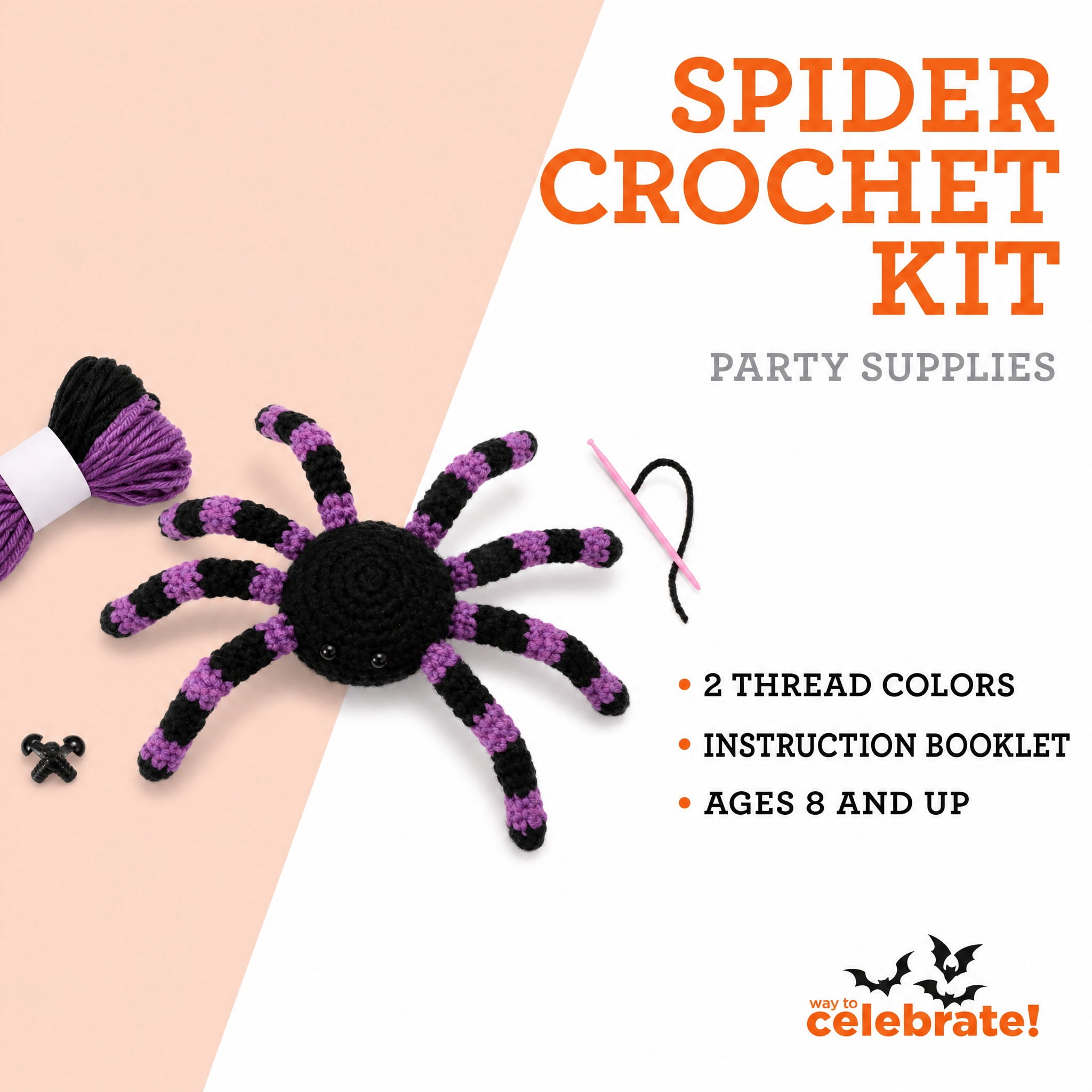 Spider Crochet Kit, Purple and Black, Halloween by Way To Celebrate