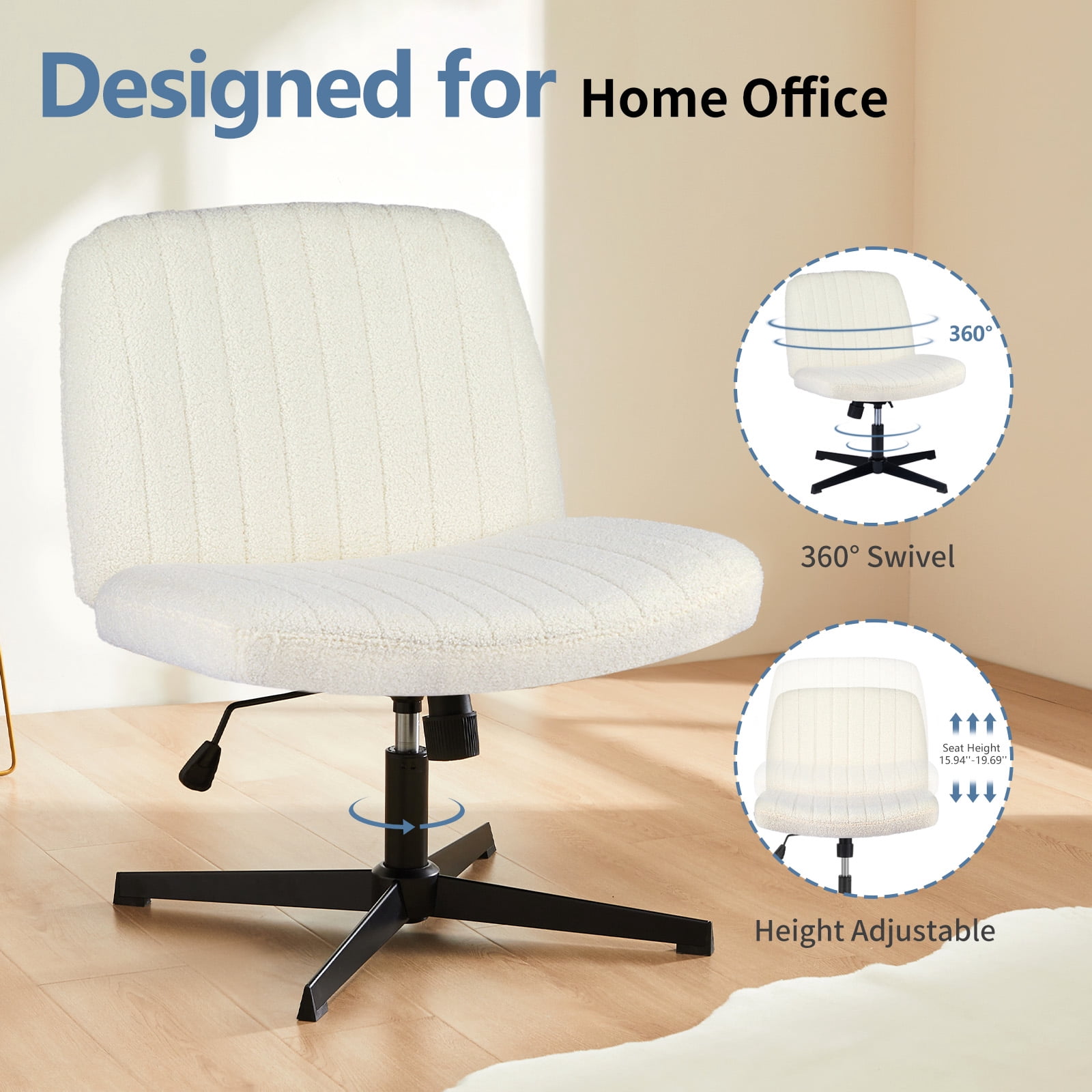 Cross-Legged Armless Swivel Chair without Wheels for Home Office