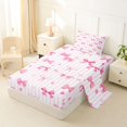 thumbnail image 2 of spefrowx Princess Pink Bowknot Twin Sheets for Kids, Pink Striped Polka Dot Bedding, 3-Piece, 1 Flat Sheet, 1 Fitted Sheet and 1 Pillowcase, 2 of 6