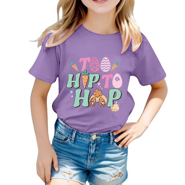 Blouse Designs Dernier pour Filles Fille Entraînement Aussi Enfant Filles Pâques Mignon Graphique Col Rond Manches Courtes T-Shirt Été Décontracté T-Shirt