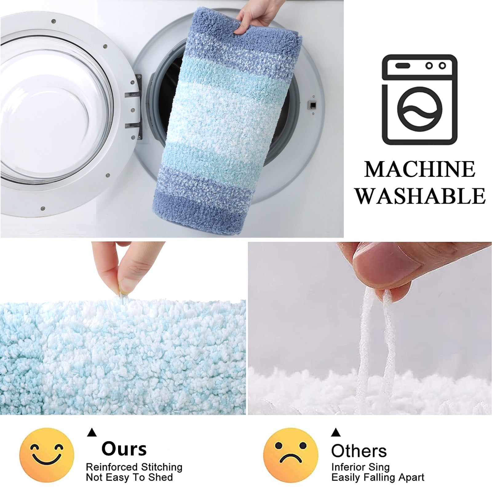 Ileading 3 Piece Bath Rug Set Microfiber Washable Non Slip Bathroom Rug and Mat Set, Light Blue