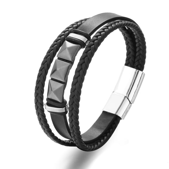 Uijokdef 1 PCS Fashionable and Minimalist Stainless Steel Leather Bracelet With Charming Temperament For Men