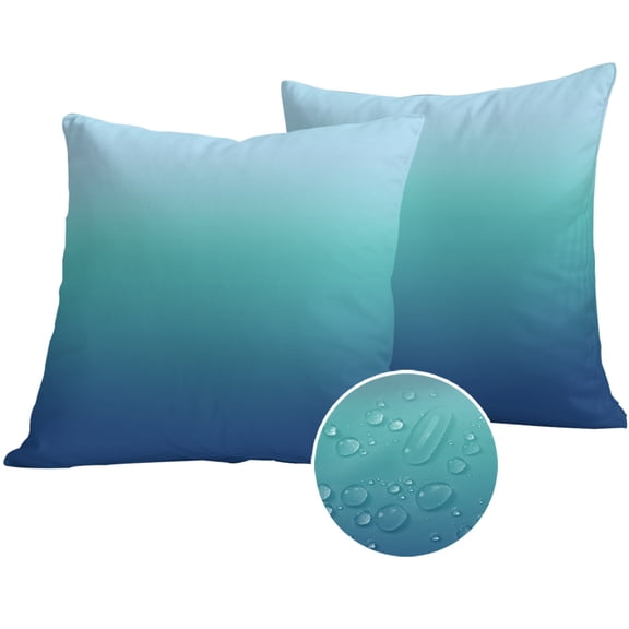 Teal Blue Ombre Outdoor Pillow Covers 24x24 Set of 2,Waterproof Patio Throw Pillowcase Protectors,Modern Abstract Art Gradient Aesthetics Decorative Pillow Shams Cushion Covers for Seat Bed Couch