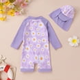 thumbnail image 3 of Happy Town Toddler Baby Girl Floral Swimsuit Long Sleeve One-Piece Rash Guard Bathing Suit with Hat, 3 of 8