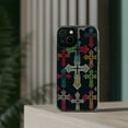 thumbnail image 3 of DistinctInk Hybrid (Acrylic / TPU) Clear Slim Fit Case for Apple iPhone 13 MINI (5.4" Screen) - "Vibrant Hand-Drawn Christian Crosses on Black Background", 3 of 8