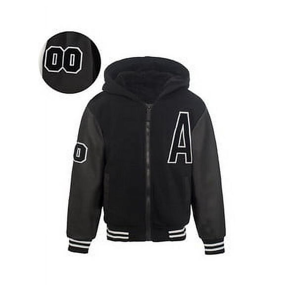 1826 Boy's Varsity Hoodies with Sherpa Lining and PU Sleeves "A" patch.Full Zip.
