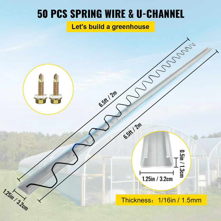 VEVOR Greenhouse Wire and Channel ,6.56ft Wiggle Wire and Lock Channel, 50  Packs PE Coated Spring Wire & Aluminum Alloy Channel for Growing Flowers,  Vegetables, Breeding 