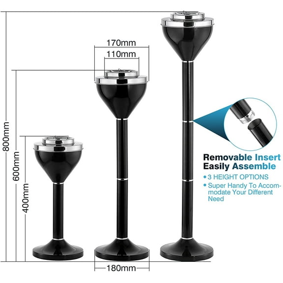 3-Section Adjustable Floor Standing Ashtray with Lid, Stainless Steel Windproof Cigar Ashtrays for Outdoor Home Office