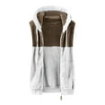 thumbnail image 4 of Oksale Hooded Fleece Vest for Women Plus Size Sleeveless Jackets with Pockets Zip Up Mid Length Jacket Color Block Vests Soft Comfort Drawstring Outwear Coffee S, 4 of 5