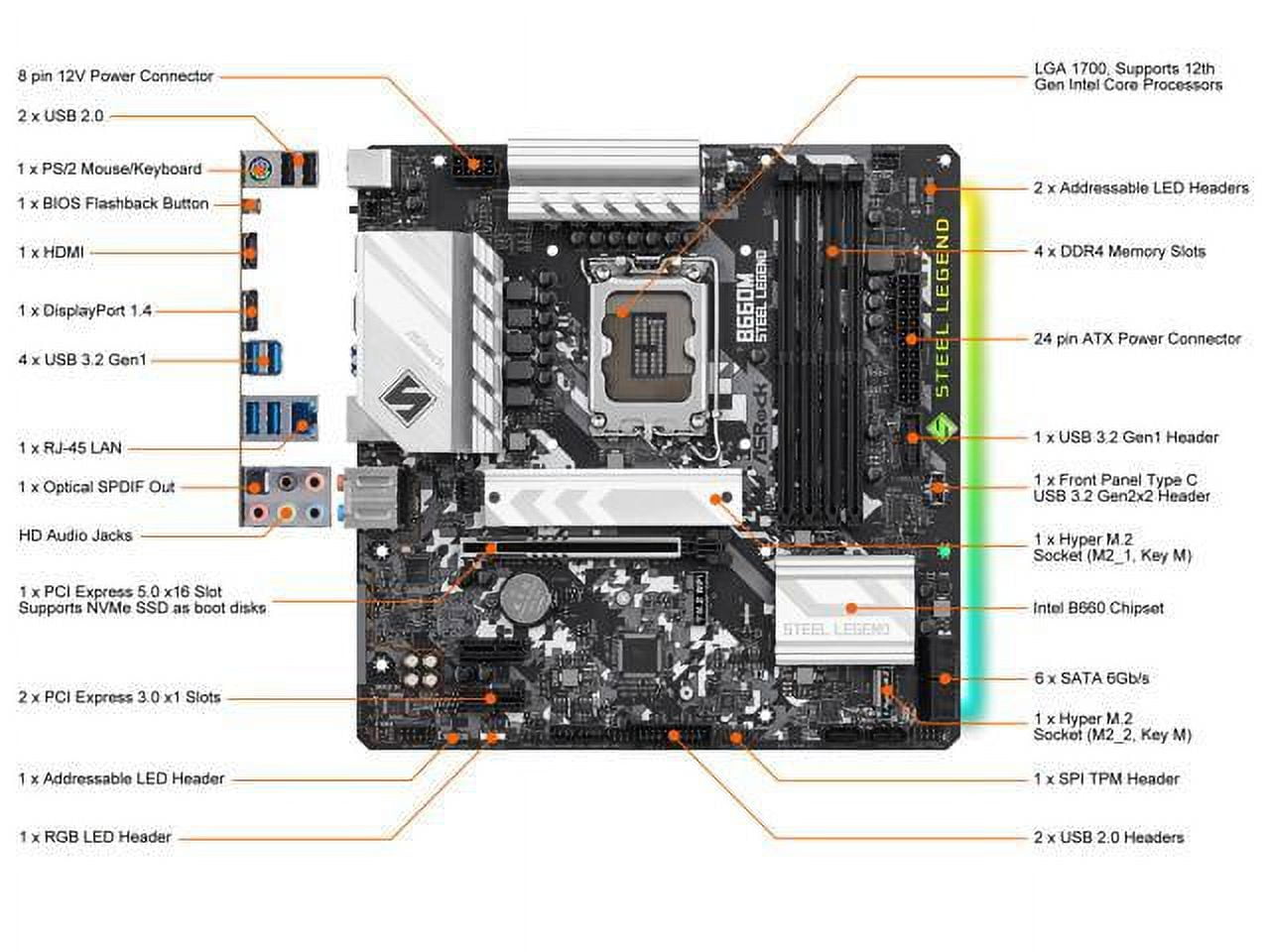 ASRock Motherboard B660M STEEL LEGEND B660 LGA1700 Max128GB