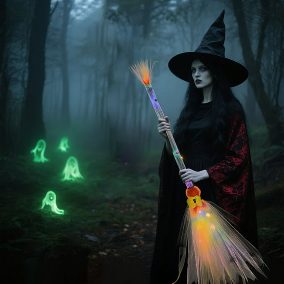 Halloween Props LED Lighted Witch Broomstick Accessories for Kids Decorations for Parties and Events