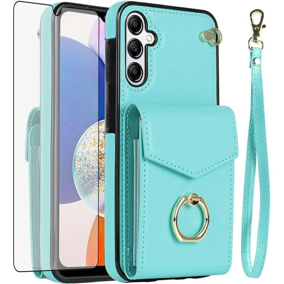 REQO Phone Case for Samsung Galaxy A16 5G/4G Wallet Cover with Tempered Glass Screen Protector and RFID Blocking Ring Stand Credit Card Holder Leather Slot Cell Accessories A 16 Women Men
